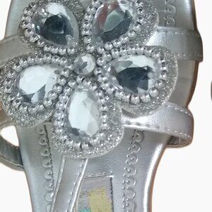 RACHEL SHOES GIRLS TODDLER SILVER SANDALS WITH RHINESTONE GEMS SIZE 12M